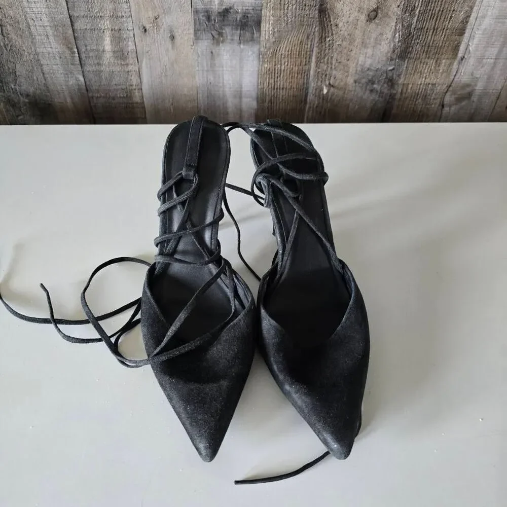 Reformation Paris Black Suede Pumps 7.5 Designer Luxury Office Formal Career